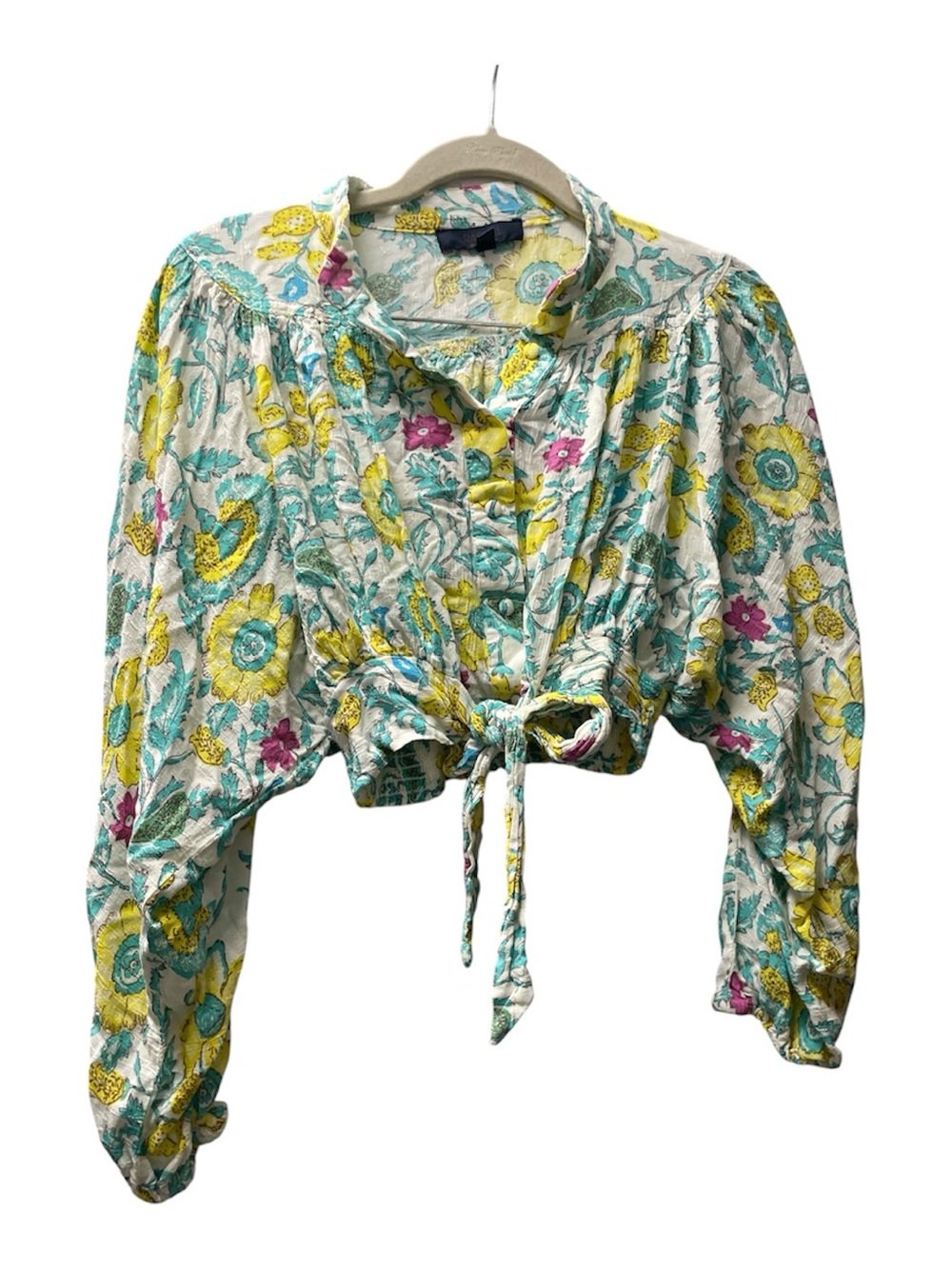 RACHEL Rachel Roy Floral Tie-Front Crop Blouse - Yellow, Teal & Pink